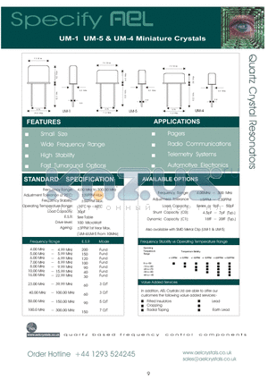 UM-1 datasheet - Miniature Crystals