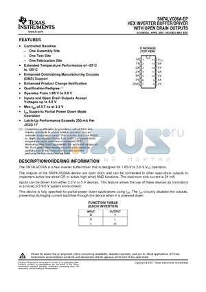 SN74LVC06A-EP datasheet - HEX INVERTER BUFFER/DRIVER WITH OPEN DRAIN OUTPUTS