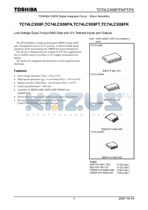 TC74LCX08F datasheet - Low-Voltage Quad 2-Input AND Gate with 5-V Tolerant Inputs and Outputs