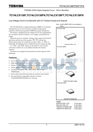 TC74LCX138F datasheet - Low-Voltage 3-to-8 Line Decoder with 5-V Tolerant Inputs and Outputs