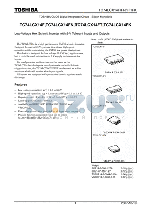 TC74LCX14F datasheet - Low-Voltage Hex Schmitt Inverter with 5-V Tolerant Inputs and Outputs