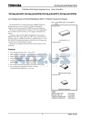 TC74LCX157FK datasheet - Low Voltage Quad 2-Channel Multiplexer with 5 V Tolerant Inputs and Outputs