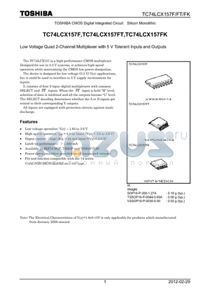 TC74LCX157FT_12 datasheet - Low Voltage Quad 2-Channel Multiplexer with 5 V Tolerant Inputs and Outputs