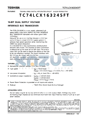 TC74LCX163245 datasheet - 16-BIT DUAL SUPPLY BOLTAGE INTERFACE BUS TRANSCEIVER