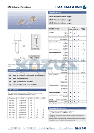 UM1-1/231 datasheet - Miniature Crystals