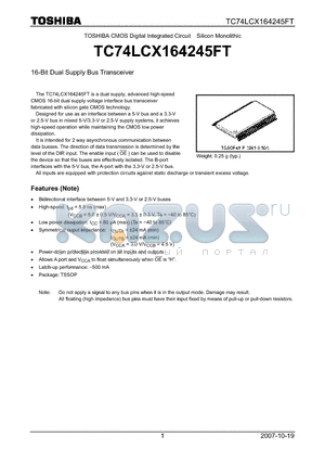 TC74LCX164245FT datasheet - 16-Bit Dual Supply Bus Transceiver