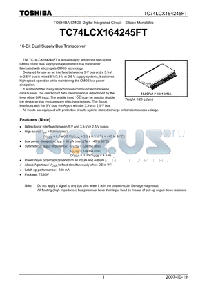 TC74LCX164245FT_07 datasheet - 16-Bit Dual Supply Bus Transceiver