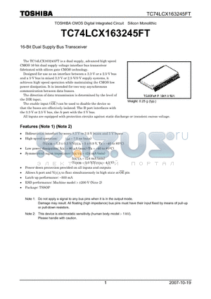 TC74LCX163245FT datasheet - 16-Bit Dual Supply Bus Transceiver