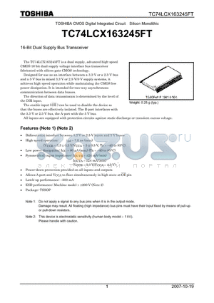 TC74LCX163245FT_07 datasheet - 16-Bit Dual Supply Bus Transceiver