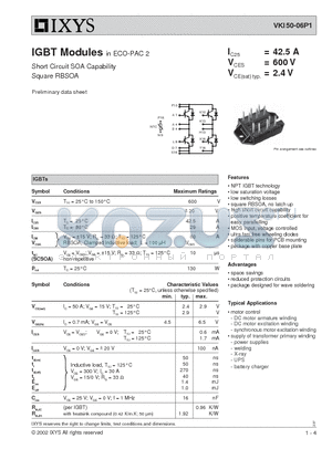 VKI50-06P1 datasheet - IGBT Modules - Short Circuit SOA Capability Square RBSOA