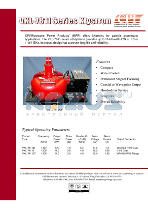 VKL-78111 datasheet - Klystron