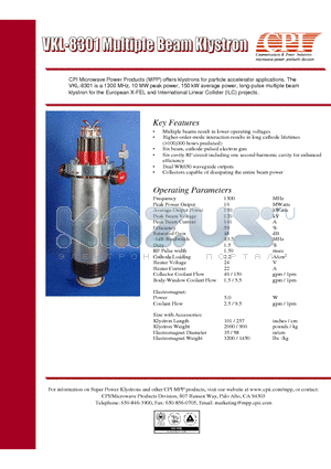 VKL-8301 datasheet - Multiple Beam Klystorn