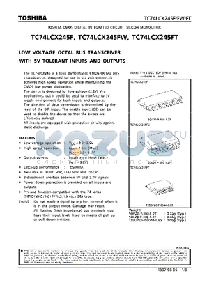 TC74LCX245FT datasheet - LOW VOLTAGE OCTAL BUS TRANSCEIVER WITH 5V TOLERANT INPUTS AND OUTPUTS