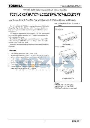 TC74LCX273FT datasheet - Low-Voltage Octal D-Type Flip-Flop with Clear with 5-V Tolerant Inputs and Outputs