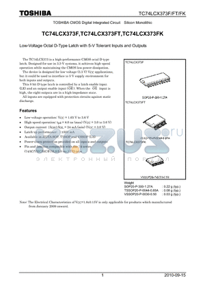 TC74LCX373FK_10 datasheet - Low-Voltage Octal D-Type Latch with 5-V Tolerant Inputs and Outputs