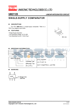 UM21125G-AF5-R datasheet - SINGLE-SUPPLY COMPARATOR