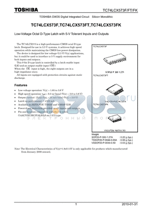TC74LCX573FK_10 datasheet - Low-Voltage Octal D-Type Latch with 5-V Tolerant Inputs and Outputs