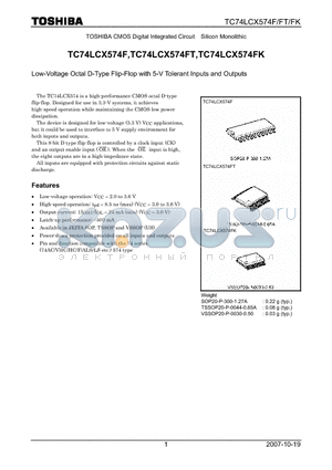 TC74LCX574FT datasheet - Low-Voltage Octal D-Type Flip-Flop with 5-V Tolerant Inputs and Outputs