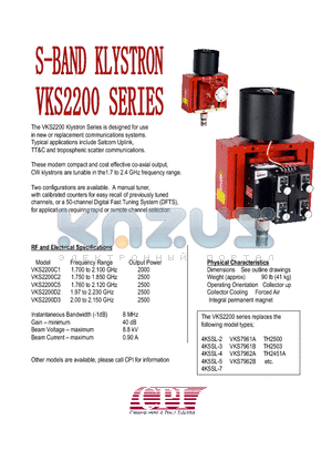 VKS2200D3 datasheet - S-BAND KLYSTRON