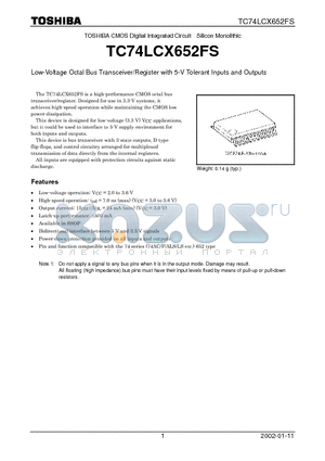 TC74LCX652FS datasheet - Low-Voltage Octal Bus Transceiver/Register with 5-V Tolerant Inputs and Outputs