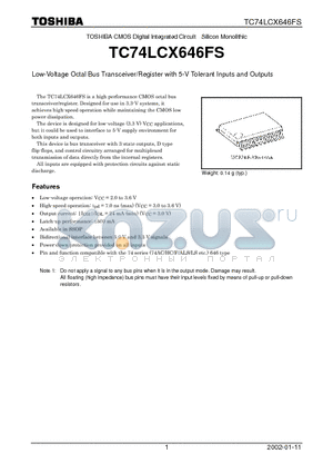 TC74LCX646FS datasheet - Low-Voltage Octal Bus Transceiver/Register with 5-V Tolerant Inputs and Outputs