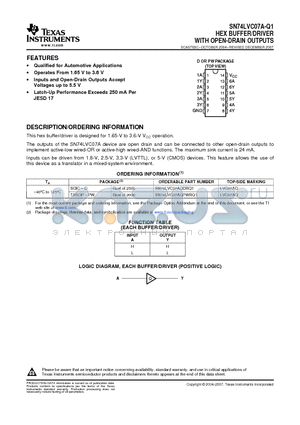 SN74LVC07AQDRQ datasheet - HEX BUFFER/DRIVER WITH OPEN-DRAIN OUTPUTS