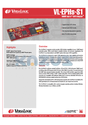 VL-EPHS-S1 datasheet - The VL-EPHs-S1 expansion module provides SATA interface capabilities for any SUMIT-based embedded system.