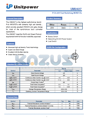 UM2427 datasheet - P-Ch 20V Fast Switching MOSFETs
