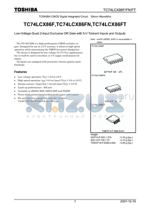 TC74LCX86FT datasheet - Low-Voltage Quad 2-Input Exclusive OR Gate with 5-V Tolerant Inputs and Outputs