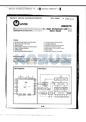 UM3273-3 datasheet - 3 1/2 - DIGIT MULTIPLEXED LCD ALARM CLOCK