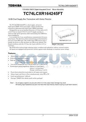 TC74LCXR164245FT datasheet - 16-Bit Dual Supply Bus Transceiver with Series Resistor