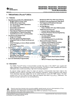 TMX320F28027PTA datasheet - Piccolo Microcontrollers