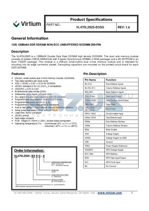 VL-MM5D datasheet - 1GB 128Mx64 DDR SDRAM NON-ECC UNBUFFERED SODIMM 200-PIN