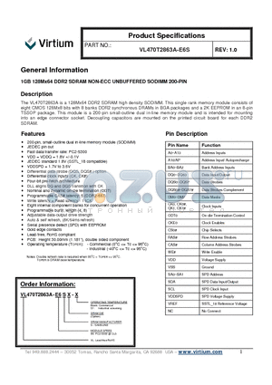 VL-MM8-1SBN datasheet - 1GB 128Mx64 DDR2 SDRAM NON-ECC UNBUFFERED SODIMM 200-PIN