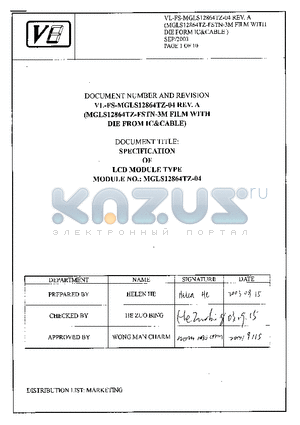 VL-FS-MGLS12864TZ-04 datasheet - SPECIFICATION OF LCD MODULE TYPE