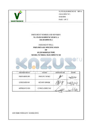 VL-PS-OLM-O095CNC-02 datasheet - SPECIFICATION OF LCD MODULE TYPE