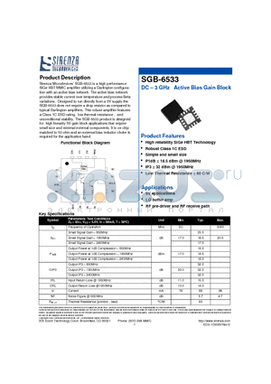 SGB-6533 datasheet - DC - 3 GHz Active Bias Gain Block