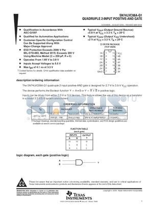 SN74LVC08AQDRQ1 datasheet - QUADRUPLE 2-INPUT POSITIVE-AND GATE