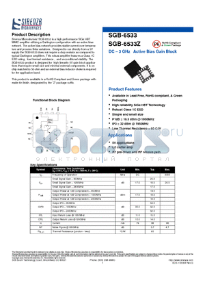 SGB-6533 datasheet - DC-3 GHz Active Bias Gain Block