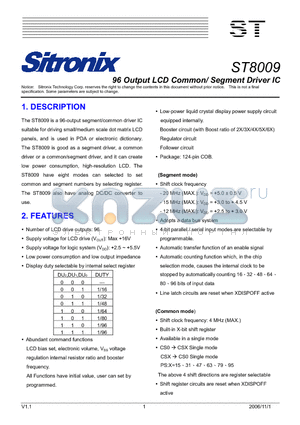 ST8009 datasheet - 96 Output LCD Common/ Segment Driver IC