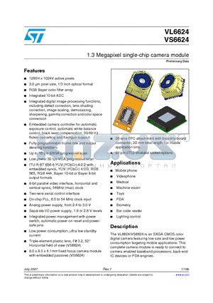 VL6624QOMH datasheet - 1.3 Megapixel single-chip camera module