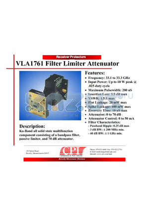 VLA1761 datasheet - Filter Limiter Attenuator