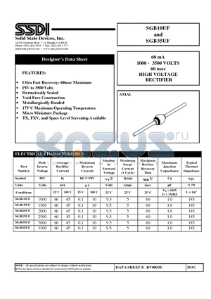 SGB15UF datasheet - 60 mA 1000 - 3500 VOLTS 60 nsec HIGH VOLTAGE RECTIFIER