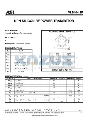 VLB40-12F datasheet - NPN SILICON RF POWER TRANSISTOR