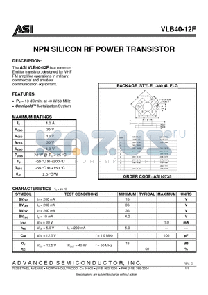 VLB40-12F datasheet - NPN SILICON RF POWER TRANSISTOR