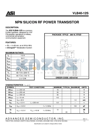 VLB40-12S datasheet - NPN SILICON RF POWER TRANSISTOR