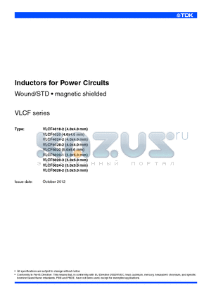 VLCF4018T-100MR74-2 datasheet - Inductors for Power Circuits