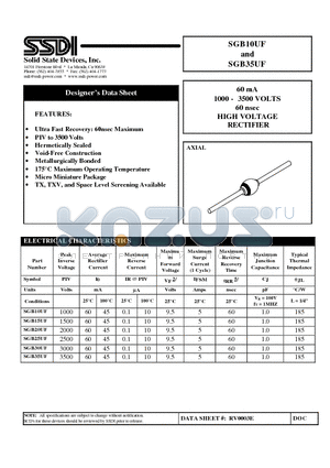 SGB35UF datasheet - 60 mA 1000 - 3500 VOLTS 60 nsec HIGH VOLTAGE RECTIFIER