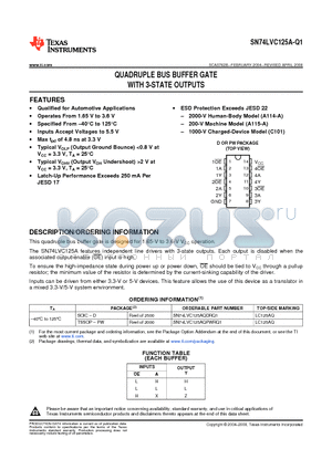 SN74LVC125A-Q1 datasheet - QUADRUPLE BUS BUFFER GATE WITH 3-STATE OUTPUTS
