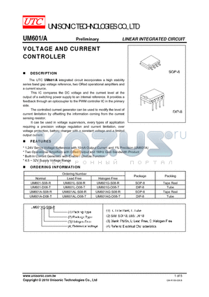 UM601/A datasheet - VOLTAGE AND CURRENT CONTROLLER